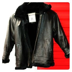 Wilda genuine leather fake fur bomber kids black